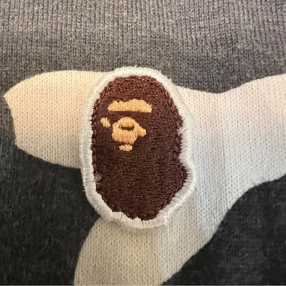 BAPE A Bathing Ape Camo Polo Shirt Gray/Black Ape Head Logo Mens Small - Picture 10 of 11